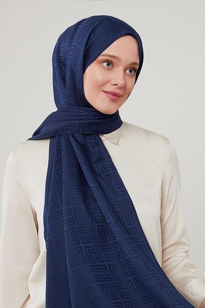 Levidor Labyrinth Patterned Navy Blue Jacquard Shawl - Blue