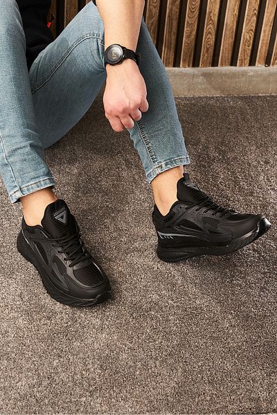 Nstil Pantofi de sport negri pentru bărbați ocazional, cu șireturi, cu talpă groasă, pantofi sport confortabili 4267