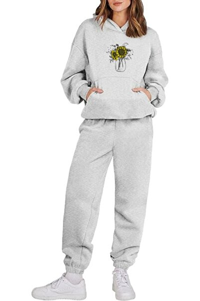 Frisson Σετ αθλητικής φόρμας με στάμπα με κουκούλα Oversize Floral Vase