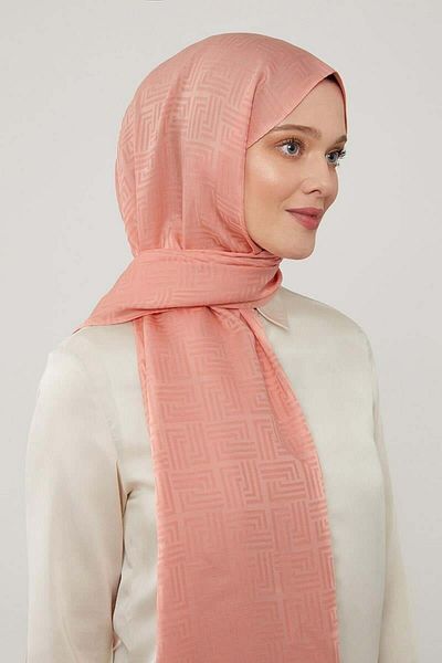 Levidor Salmon Labyrinth Patterned Jacquard Blue Shawl
