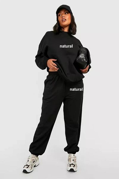 Frisson Natural Printed Crew Neck Bottom Top Set Oversize Tracksuit Set