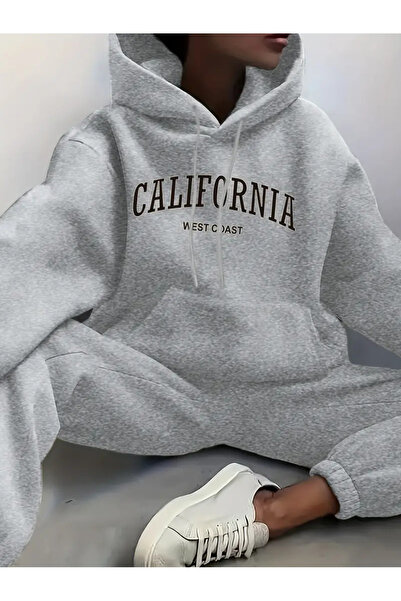 LELVANİ طقم بدلة رياضية بغطاء رأس كبير الحجم مطبوع عليه كاليفورنيا الولايات المتحدة الأمريكية