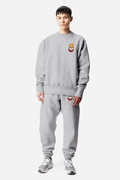 Frisson Men's Dog Printed Crew Neck Bottom Top Suit Oversize Tracksuit Set