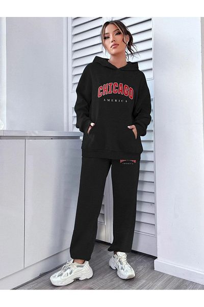 Frisson Chicago Printed Oversize Tracksuit Set - Hooded
