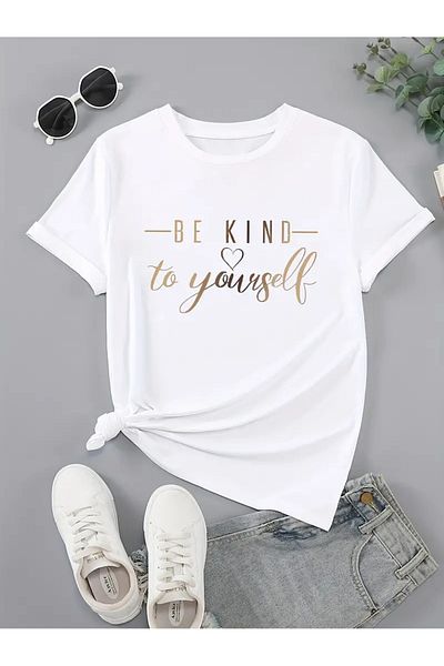 Elfa Tekstil تي شيرت كبير الحجم مطبوع برقبة دائرية للجنسين BE KIND