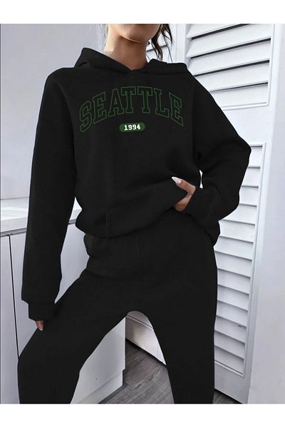 Frisson Seattle Printed Tracksuit Set - Hooded Sweatshirt and Jogger