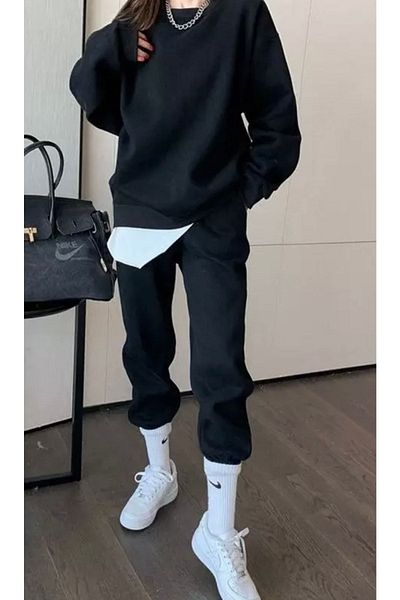 süper tekstil Printed Crew Neck Bottom Top Set Oversize Tracksuit Set