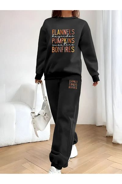 Frisson Printed Crew Neck Bottom Top Set Oversize Tracksuit Set