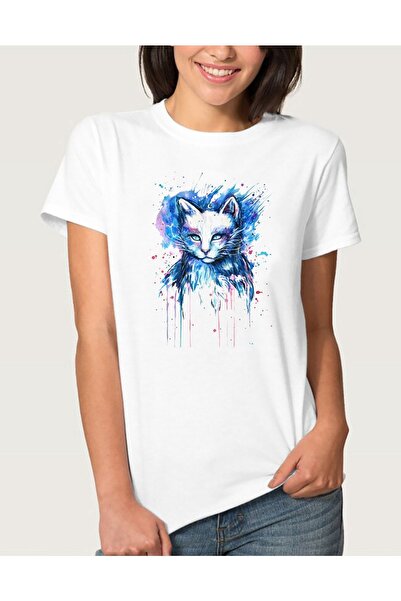 HOFFNUNG تيشيرت نسائي أبيض اللون على شكل قطة مائية