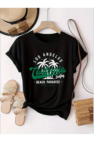 Elfa Tekstil Μπλουζάκι Unisex California Printed Crew Neck Oversize