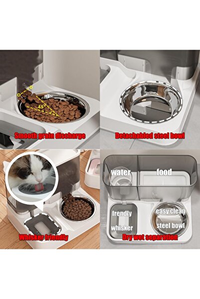COOYA 2 in 1 Pet Feeder Water Bowl Kit, 1L Water Storage, 2.8L Feede, tainless steel, for cat, dog, Grey