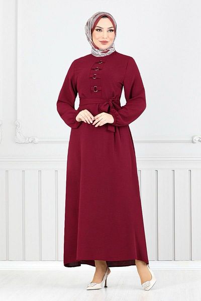 ModaMerve Φόρεμα Aerobin με ζώνη 224ASN936 M Claret Red