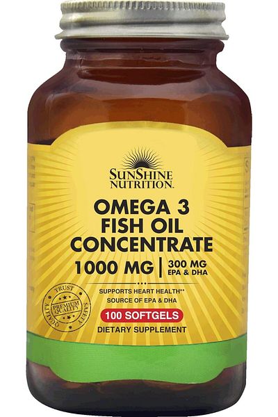 Sunshine Nutrition التغذية - مركّز زيت السمك أوميجا 3 بتركيز 1000 ملجم - 100 كبسولة هلامية