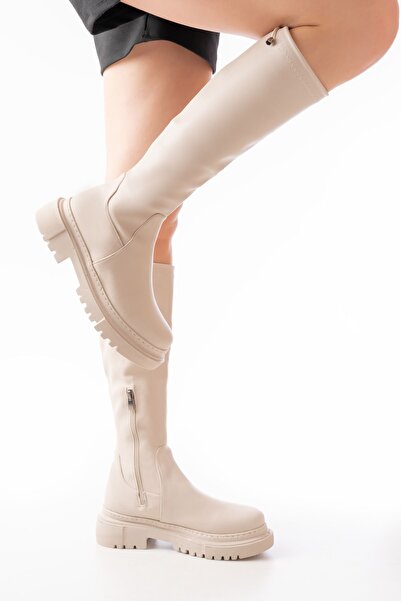 İnfon Ayakkabı Marketi 812-2291 Beige Zippered Casual Women's Boots