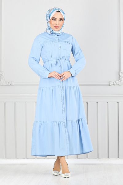 ModaMerve Baby Blue 225Asn936-M Hijab Dress with Tunnel Waist