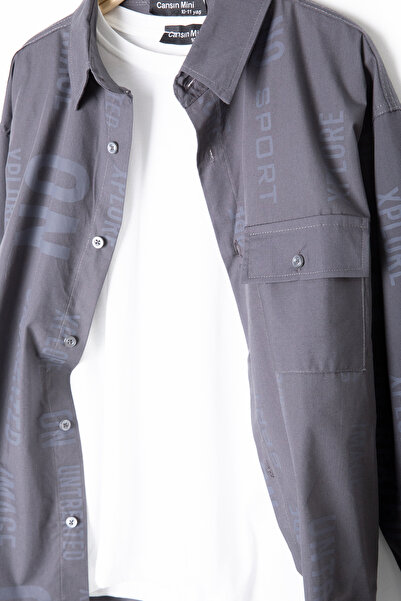 Cansın Mini Cămașă cu imprimeu cu text afumat Tricou alb Set 2 piese pentru băiat 20137