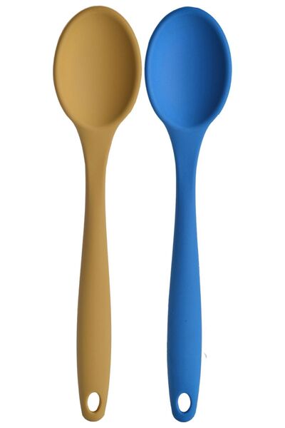 Atlas Mutfak Large Size Fireproof Non-Stick Yellow Blue Silicone Spoon Set 2 ...
