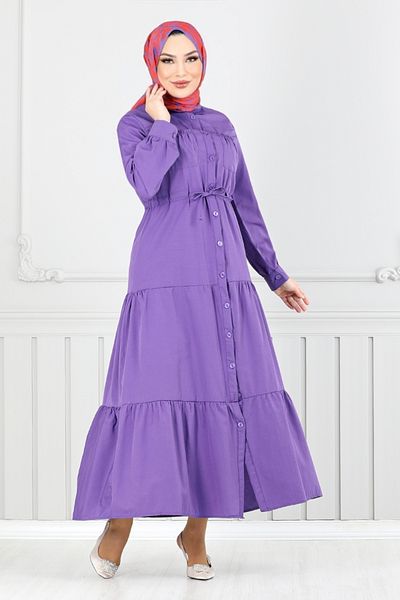 ModaMerve Μωβ Φόρεμα Hijab με Τούνελ Μέσης 225ASN936