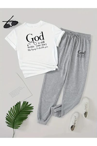 DAXİS Sportwear Company Women's Printed Tracksuit Set T-Shirt Jogger Sweatpants - Bottom Top Set