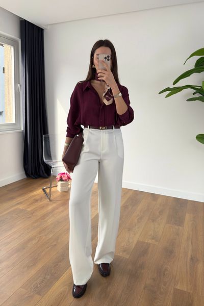 BİRCANÇİL Sulsa White Pleated Palazzo Trousers