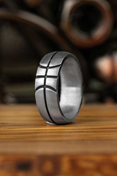 Pangea 925 Silver Basketbol Topu Motfli 925 Ayar Gümüş Yüzük