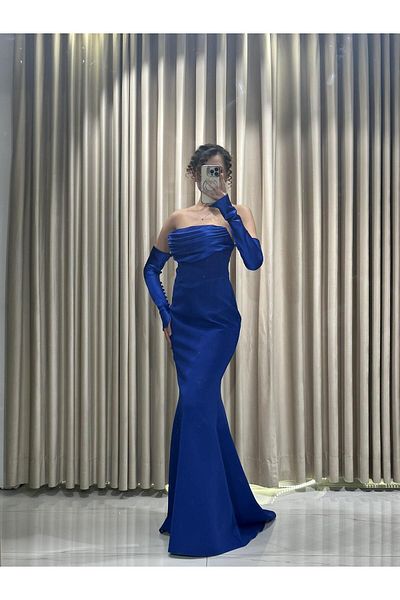 Kaleiçi Yıldızlar Saks Strapless Draped Mobile Sleeves Evening Dress 5361