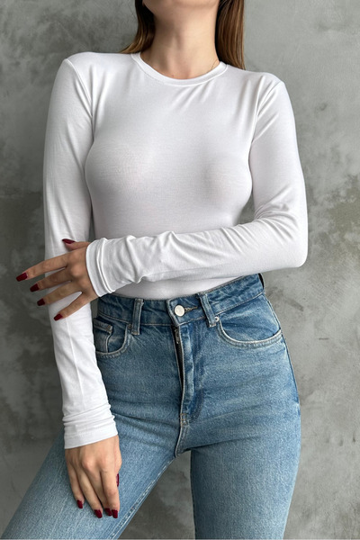 macharel jeans Navy Blue-White-Burgundy 3-Piece Crew Neck Basic Long Sleeve Blouse