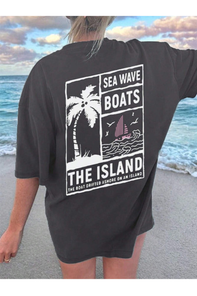 Revasser تي شيرت قطني ممشط كبير الحجم مطبوع عليه قوارب للجنسين للنساء/الرجال