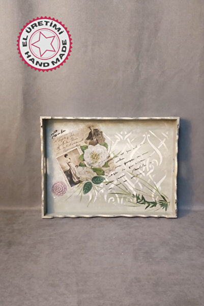 Uretti - Gülnur 8452 4699 El Yapımı Sunumluk Dekoratif Ahşap Tepsi - Yeşil