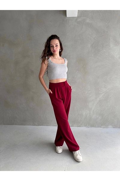 PALAZZO Women's Burgundy Velcro Palazzo High Waist Adjustable Waist Wide Leg