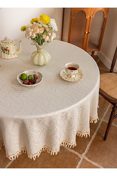sharpdo Home Decoration Cotton Linen Tassel Tablecloth