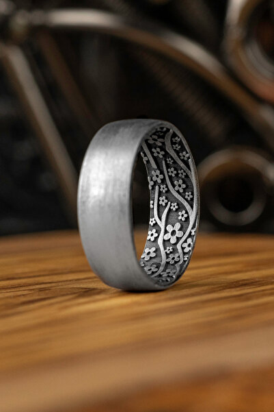 Pangea 925 Silver Sakura Japon Çiçekleri İşlemeli 925 Ayar Gümüş Yüzük