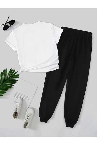 DAXİS Sportwear Company Women's Printed Tracksuit Set T-Shirt Jogger Sweatpants - Bottom Top Set