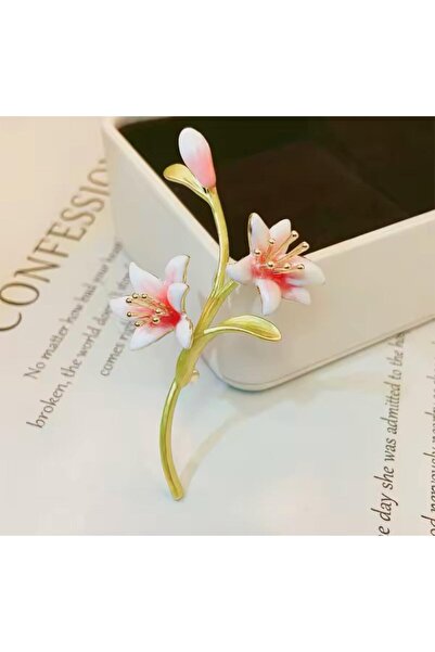 Pelin Aksesuar Beyaz Pembe Zarif Çiçek Broş