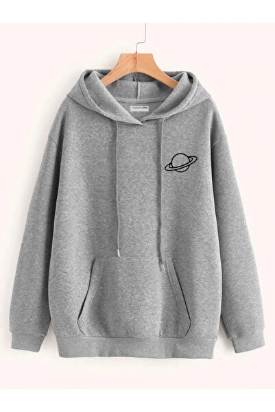 HOFFNUNG Kapüşonlu Satürn Baskılı Kız/erkek çocuk Sweatshirt