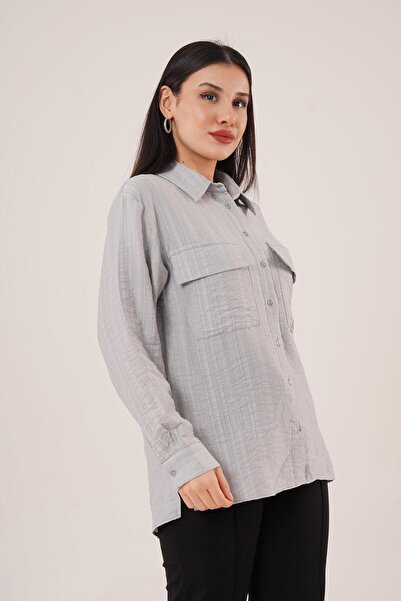 Hipo Trend Сіра сорочка з кишенями та ґудзиками