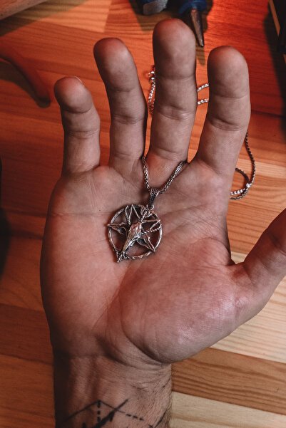 Pangea 925 Silver Pentagram Pagan Kafatası 925 Ayar Gümüş Kolye