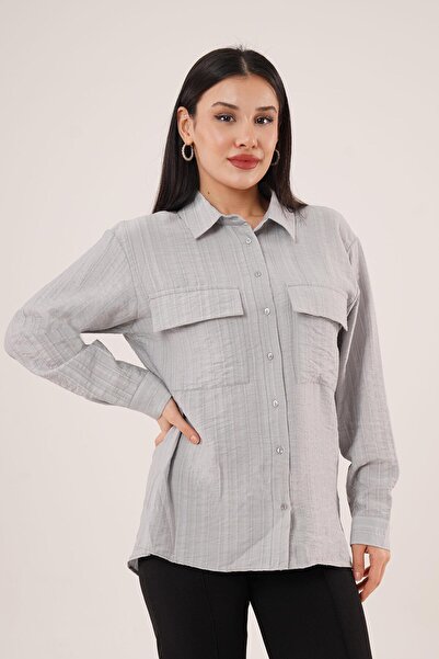 Hipo Trend Сіра сорочка з кишенями та ґудзиками