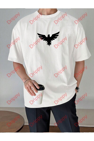 Drippy Tricou unisex cu imprimeu vultur alb