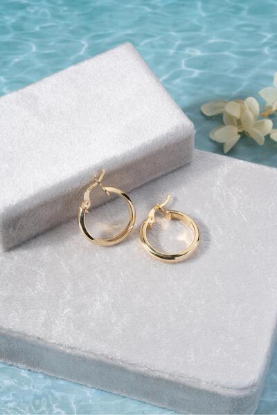 Nereze 925 Ayar Gümüş 20 mm Gold Kaplama Sade Halka Model Şarnel Küpe