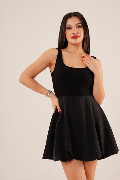 Hipo Trend Black Balloon Skirt Thick Strap Mini Dress