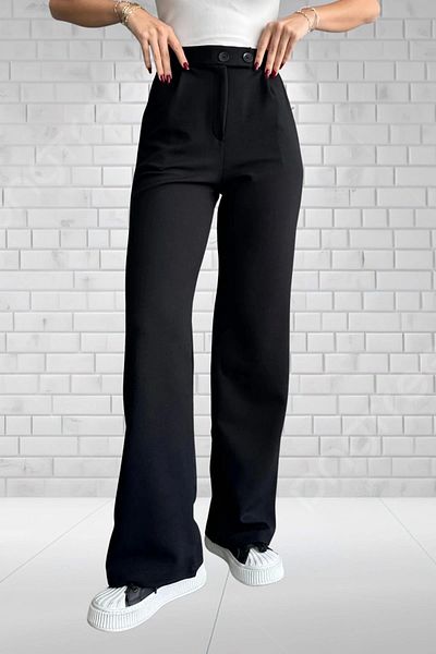 NO979 Women's Black High Waist Crepe Fabric Lycra Relaxed Fit Double Button Palazzo Pants