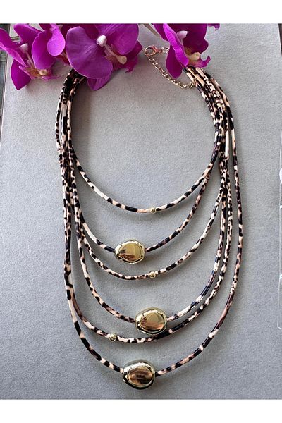 Pelin Aksesuar Leopard Layered Row Gold Necklace