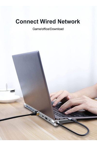 COOYA موزع USB C 11 في 1، قاعدة توصيل من النوع C، محول متعدد المنافذ 3.0 4K HDMI، لأجهزة MacBook iPad