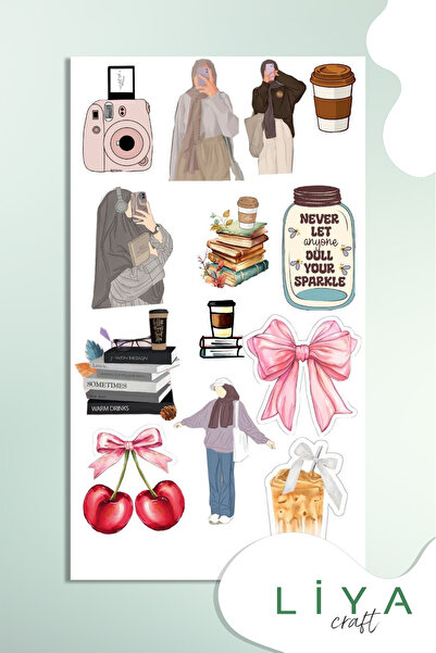 LiyaCraft Türbanlı Kız Sticker Set Müslim Set Woman Sticker Set  Ajanda Bulle...