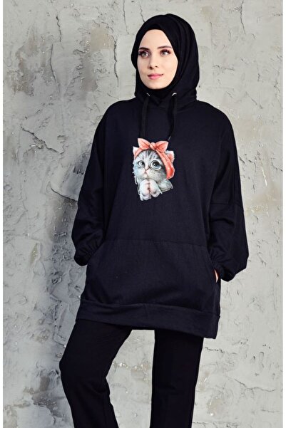 HOFFNUNG sweatshirt black printed oversize cotton
