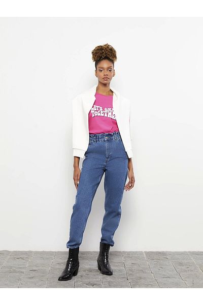 LC Waikiki LCW Jeans INDIGO Pantaloni de jeans slouchy pentru femei cu talie înaltă