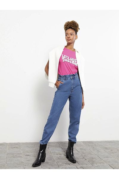 LC Waikiki LCW Jeans INDIGO Pantaloni de jeans slouchy pentru femei cu talie înaltă