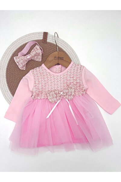 VOY KİDS KIZ BEBEK TÜLLÜ BANDANALI ELBİSE , TÜTÜ ELBİSE YENİ DOĞAN 3-6-9-12 AY ELBİSE