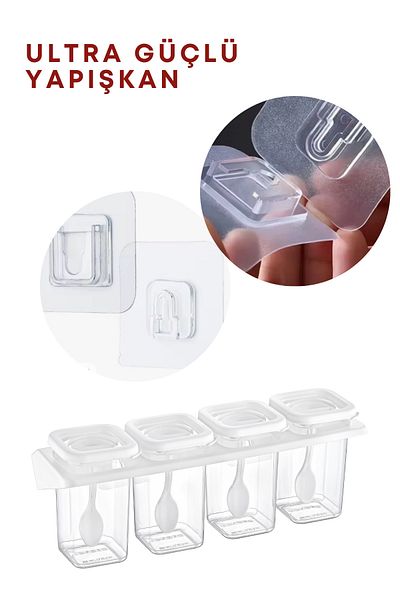GRİMOR Life 400 ml White Square Set - 8 Pieces with Labels, Stand, Lock and Adhesive